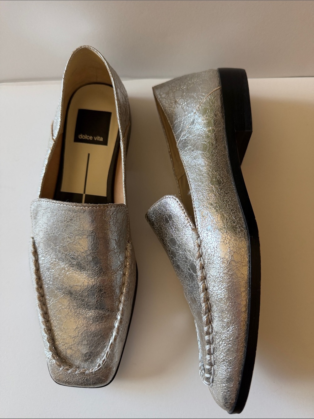 Dolce Vita Metallic Silver Leather Slip-On Loafers